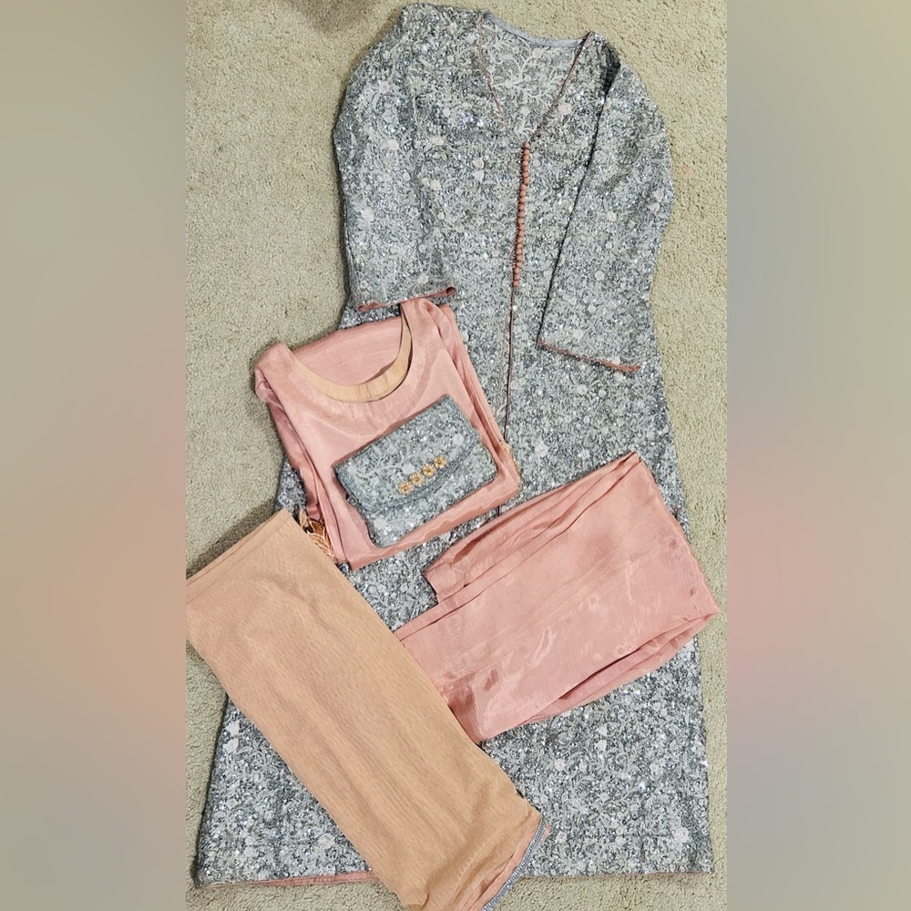 Elegant Pink and Gray Outfit Set